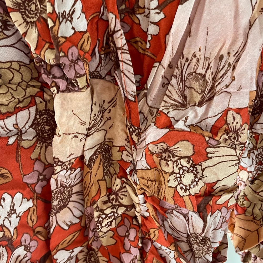Free People Floral Wrap Mini Dress in Rust and Pink - Picture 6 of 6